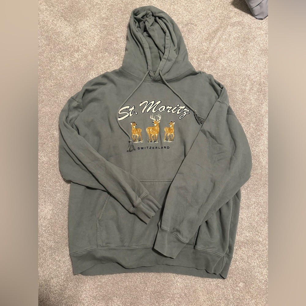 Brandy Melville John Galt brand hoodie, green, cute deer design